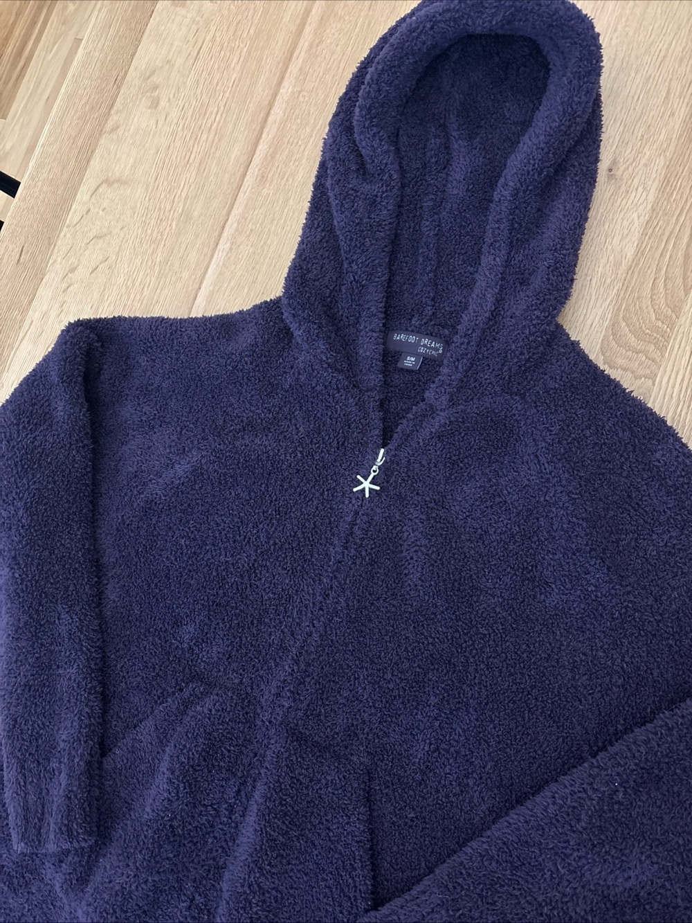 Barefoot Dreams Cozy Chic Hooded 1/2 Zip Lounger Long Robe - Dark Purple S/M